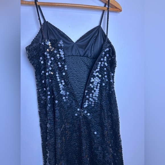 VTG Y2K Micro Mini Dress Niteline Della Roufogali 6 Black Sequin Beaded Hoco - Picture 6 of 15